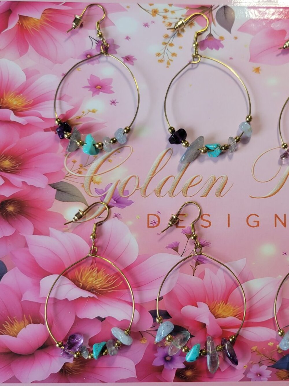 14K Gold Plated Quartz Drop Hoop Earrings (March Birthday)
